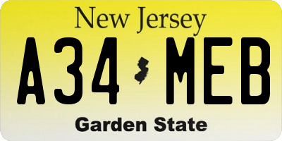 NJ license plate A34MEB