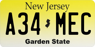 NJ license plate A34MEC