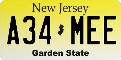 NJ license plate A34MEE