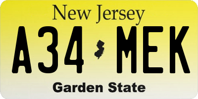NJ license plate A34MEK