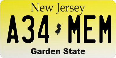 NJ license plate A34MEM