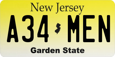 NJ license plate A34MEN