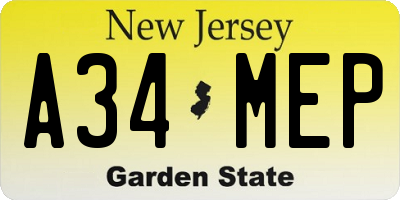 NJ license plate A34MEP