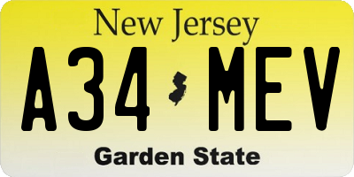 NJ license plate A34MEV