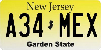 NJ license plate A34MEX