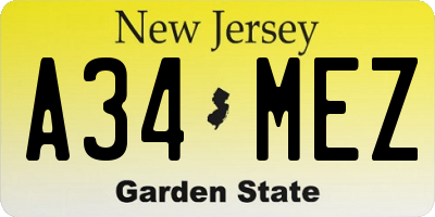 NJ license plate A34MEZ