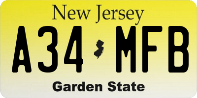 NJ license plate A34MFB