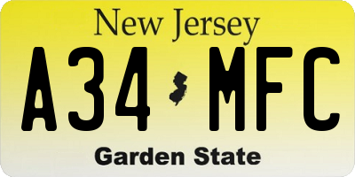 NJ license plate A34MFC