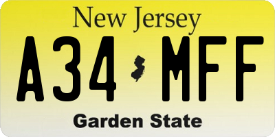 NJ license plate A34MFF