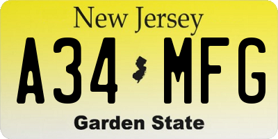 NJ license plate A34MFG