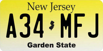 NJ license plate A34MFJ