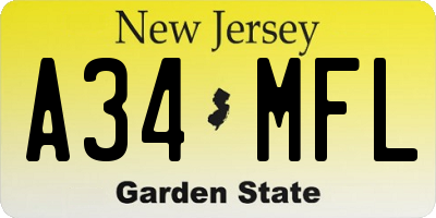 NJ license plate A34MFL