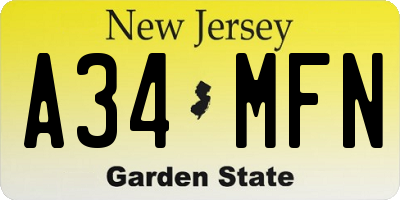 NJ license plate A34MFN