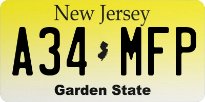 NJ license plate A34MFP