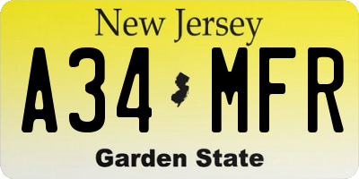 NJ license plate A34MFR