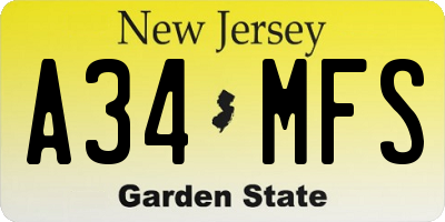 NJ license plate A34MFS