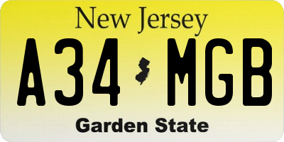 NJ license plate A34MGB