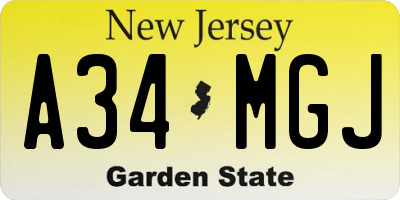 NJ license plate A34MGJ