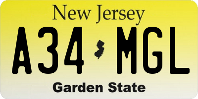 NJ license plate A34MGL