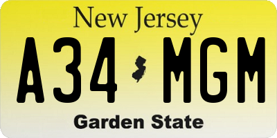 NJ license plate A34MGM