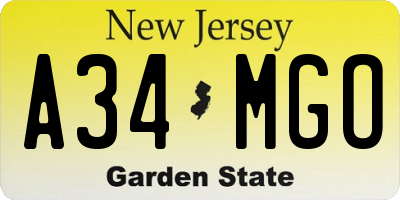 NJ license plate A34MGO