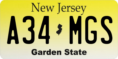 NJ license plate A34MGS