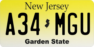 NJ license plate A34MGU