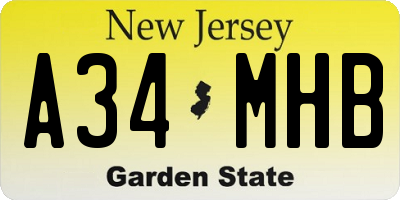 NJ license plate A34MHB
