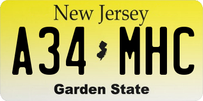 NJ license plate A34MHC
