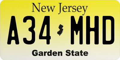 NJ license plate A34MHD