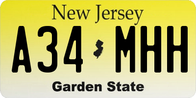NJ license plate A34MHH