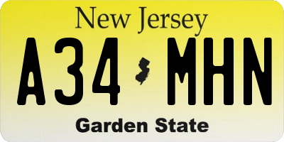 NJ license plate A34MHN