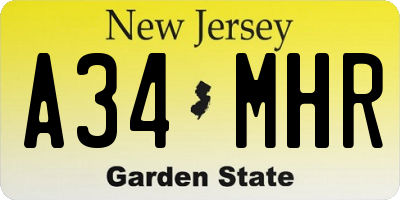 NJ license plate A34MHR