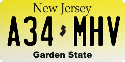 NJ license plate A34MHV