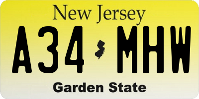 NJ license plate A34MHW
