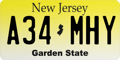 NJ license plate A34MHY