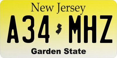 NJ license plate A34MHZ
