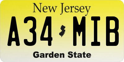 NJ license plate A34MIB