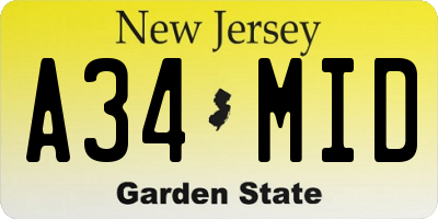 NJ license plate A34MID