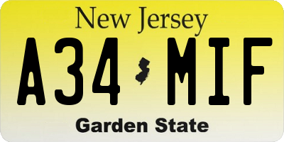 NJ license plate A34MIF