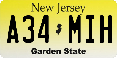 NJ license plate A34MIH