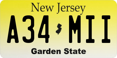 NJ license plate A34MII