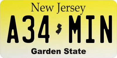 NJ license plate A34MIN