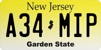 NJ license plate A34MIP