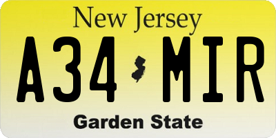 NJ license plate A34MIR
