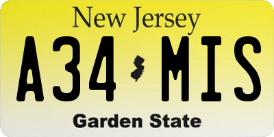 NJ license plate A34MIS