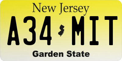 NJ license plate A34MIT