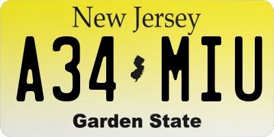 NJ license plate A34MIU