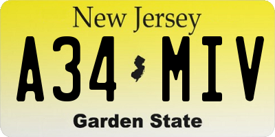 NJ license plate A34MIV