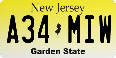 NJ license plate A34MIW